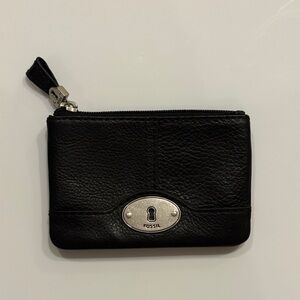 Fossil Black Leather Wristlet with Silver Accents